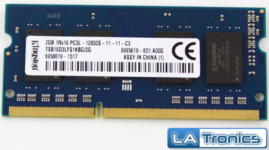 Kingston 2GB 1Rx16 DDR3-1600 PC3L-12800S Laptop Memory RAM TSB16D3LFS1KBG/2G