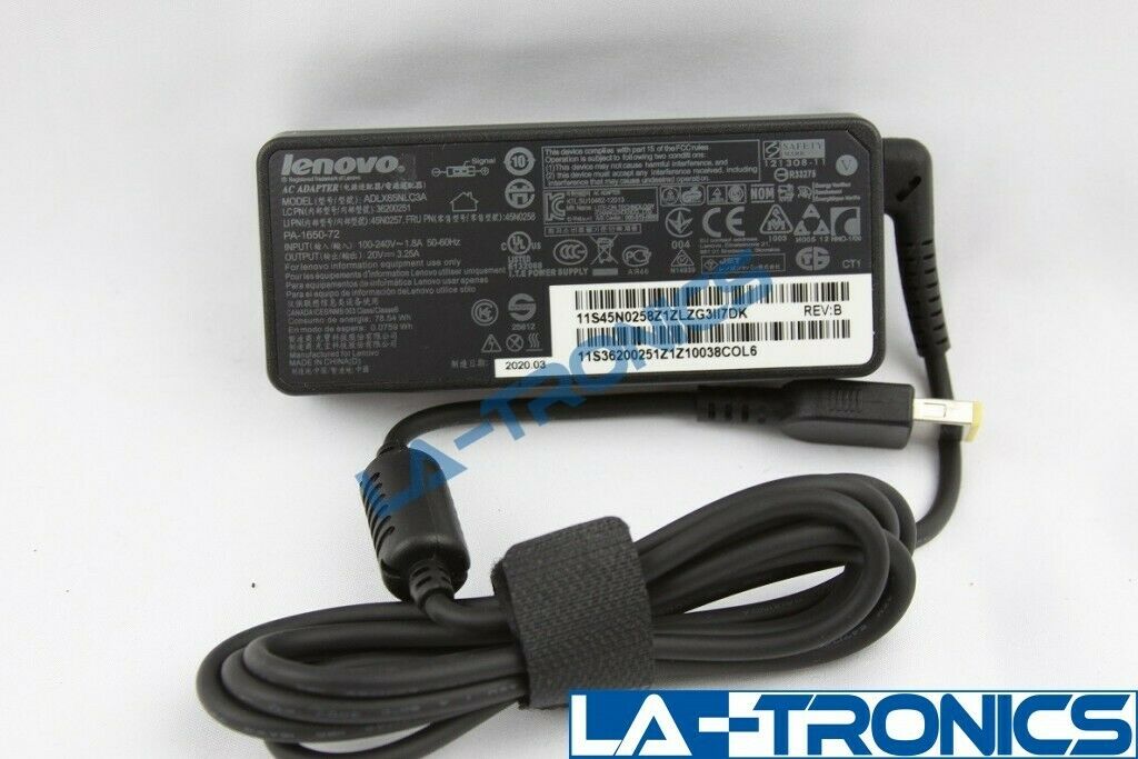 New Genuine Lenovo 65w T470 T460 T450 Square Tip AC Power Adapter PA-1650-72