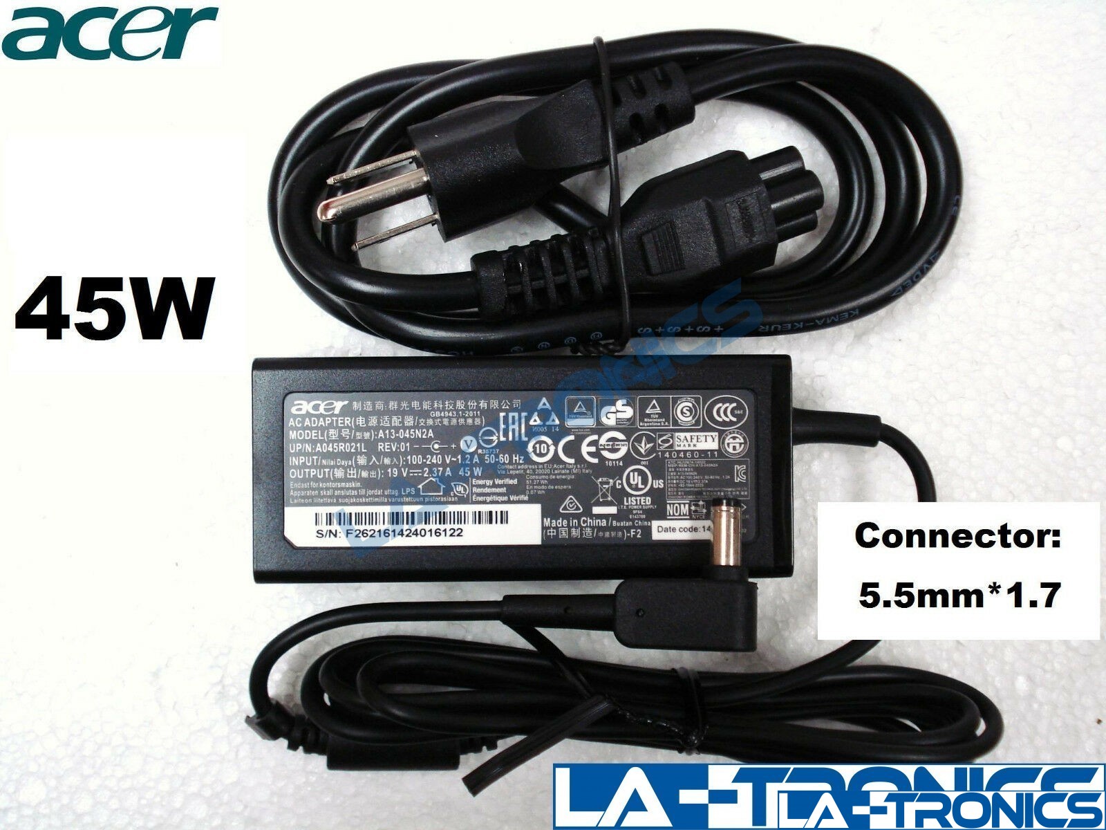 Genuine Acer Aspire E5-573-516D E5-575-5493 45W 19V Charger A045R021L 5.5mm