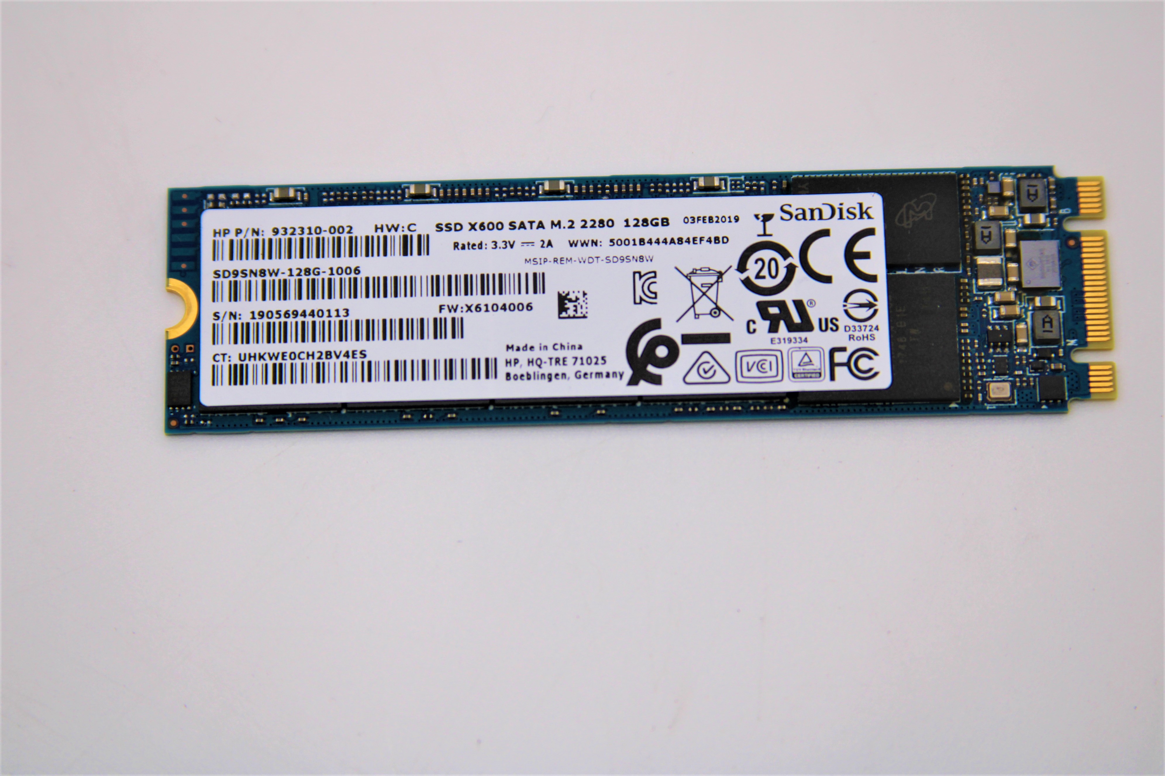 GENUINE HP SanDisk X600 128GB NVME PCIe SATA 6GB/s M.2 SSD 932310-002