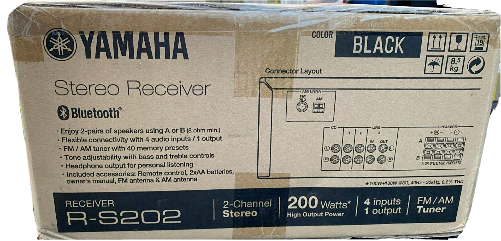 Yamaha R-S202BL Stereo Receiver W/ Bluetooth 40 Station FM/AM Preset 4x RCA