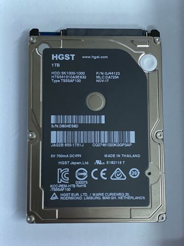 HGST 1TB SATA 2.5” 5400RPM 6Gbs HDD Hard Drive 0J44123 HTS541010A9E632 5K1000-10