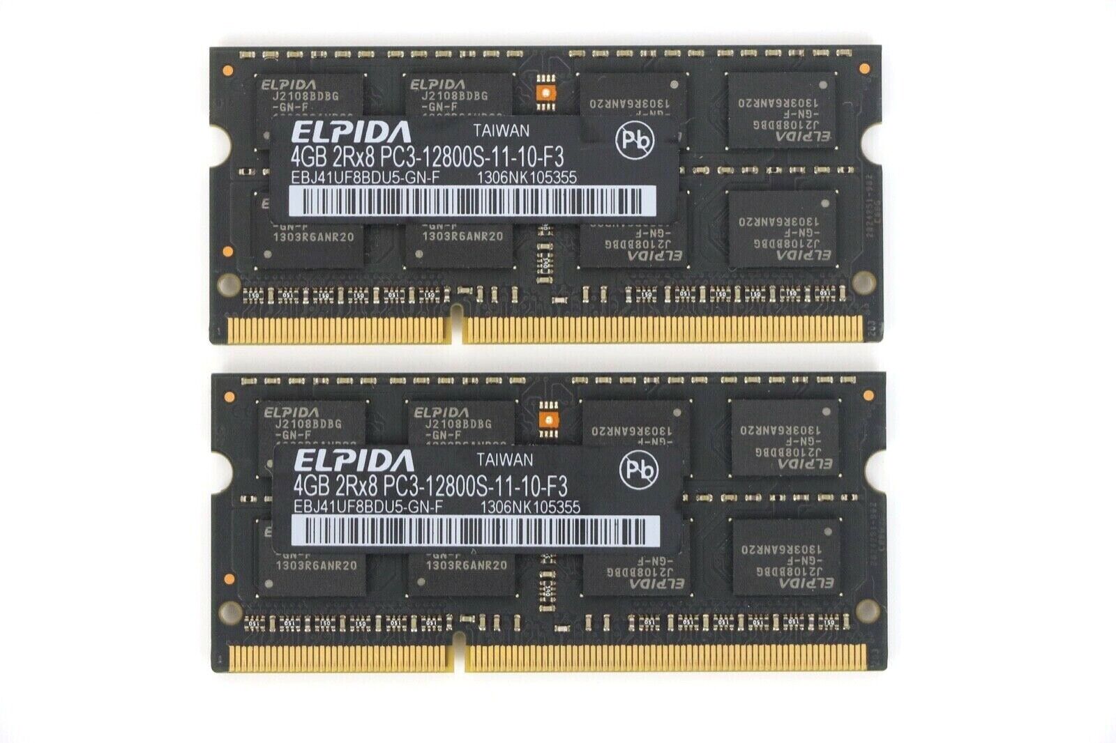 Elpida 8GB 2x4Gb 2Rx8 PC3-12800S 1600Mhz SODIMM Laptop Memory Ram EBJ81UG8BBU5-G