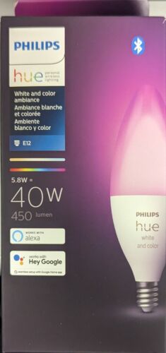 Philips Hue White And Color Ambiance E12 Smart Light Candelabra LED Bulb 40w NEW