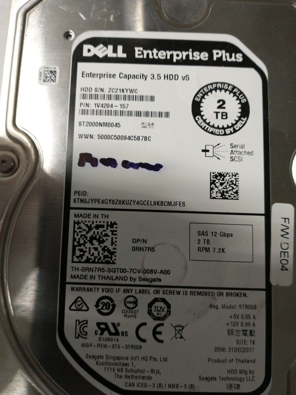 Dell Enterprise Plus 2TB 7.2K SAS 12GBPS 3.5
