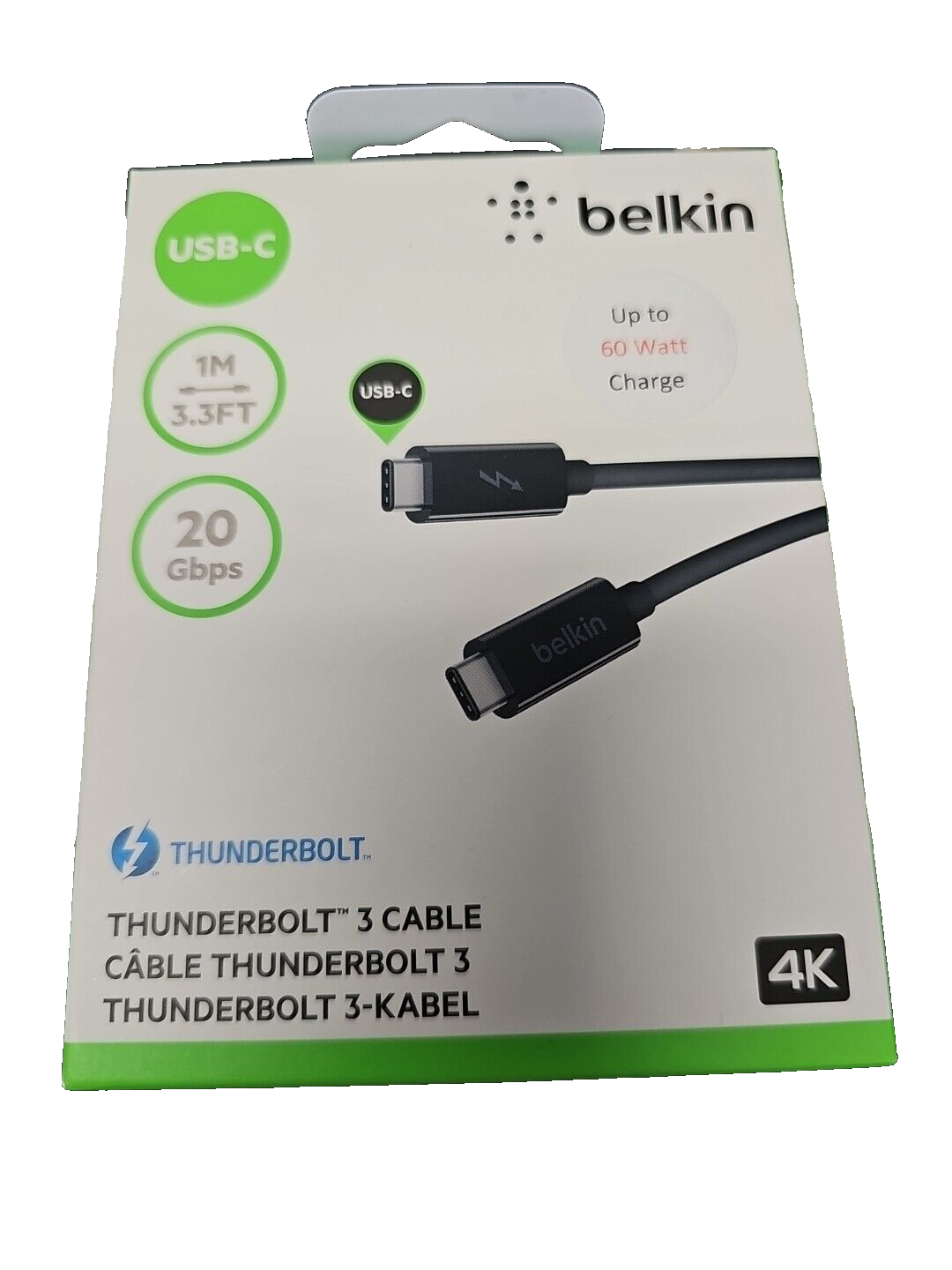 Belkin Thunderbolt 3USB C To USB C Data Transfer Power Cable 3.3ft 1M 20GBps
