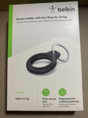 Belkin AirTag Secure Holder With Key Ring - Black (F8W973) New-Free Shipping