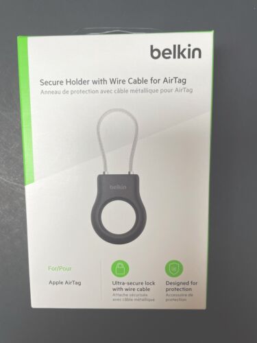 NEW Belkin Apple Airtag Secure Holder With Wire Cable, Black (NIB) Sealed!