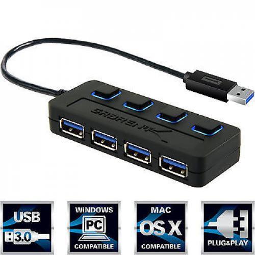 Sabrent 4-port USB 3.0 Hub With Power Switches - USB- External - 4 USB Ports