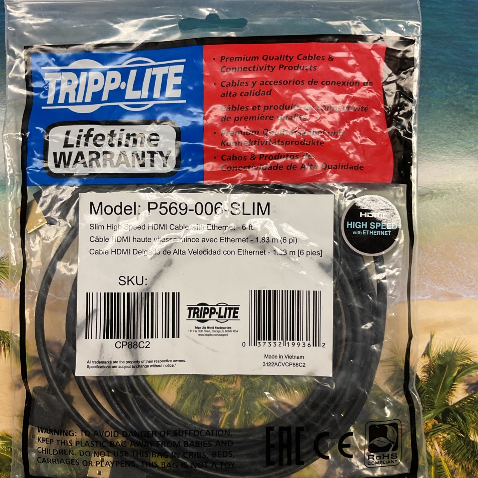 Tripp Lite 6ft Hi-Speed HDMI Cable With Ethernet Digital Video Slim UHD 4K X 2K