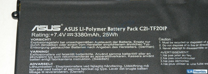 Asus TF201 C21-TF201P Internal Battery Pack 7.4V 25Wh 3380mAh EXCELLENT Charge