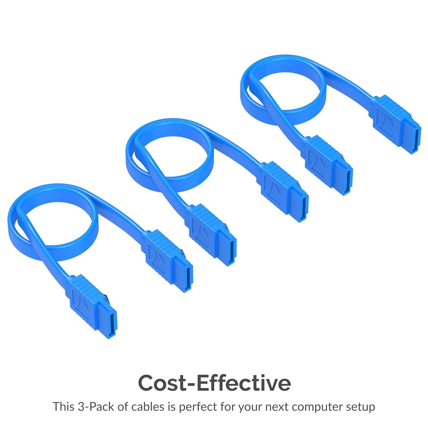 Sabrent SATA III STRAIGHT DATA CABLE WITH LOCKING LATCH 3 Pack CB-SFB3 Blue — photo 2