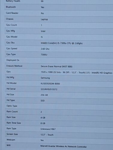 MICROSOFT SURFACE PRO 5 1796 i5-7300u 8GB 256GB SSD AS IS — photo 2