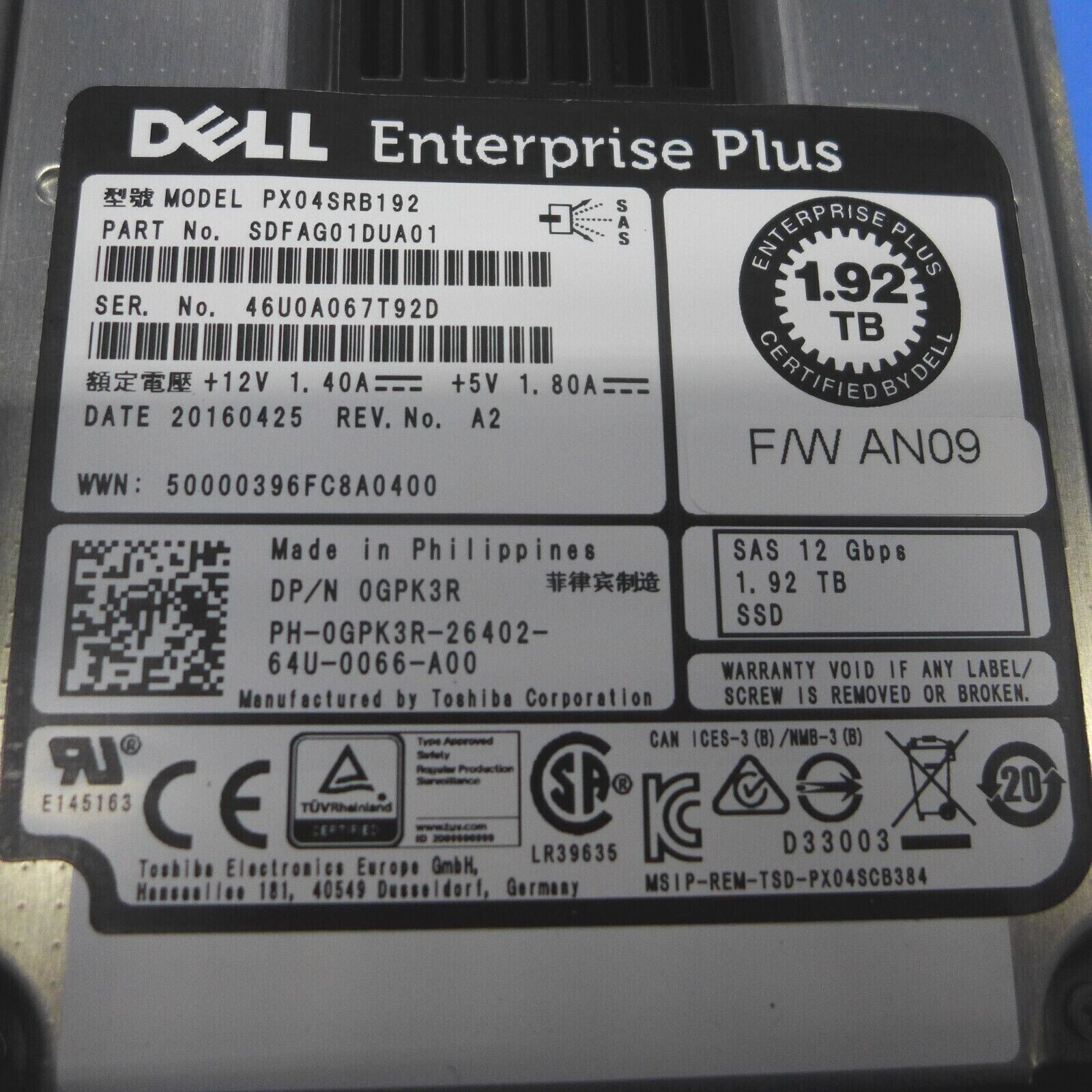 Dell Enterprise Plus 1.92TB 12Gbps 2.5 SAS SSD W/ Caddy 9W8C4 PX04SRB192 GPK3R — photo 3