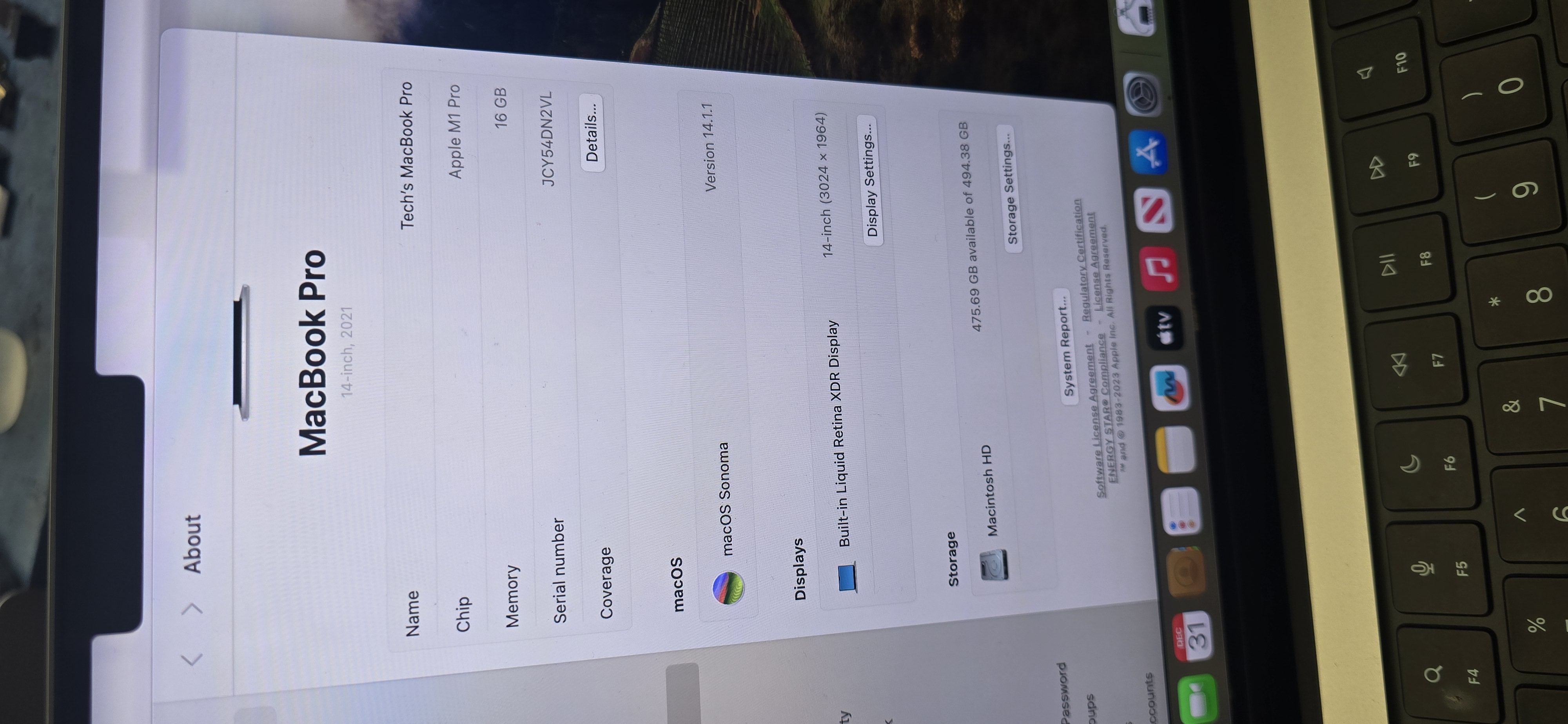 Apple 2021 MacBook Pro 14" M1 Pro Logic Board 16GB RAM 512GB SSD Touch ID Silver — photo 3