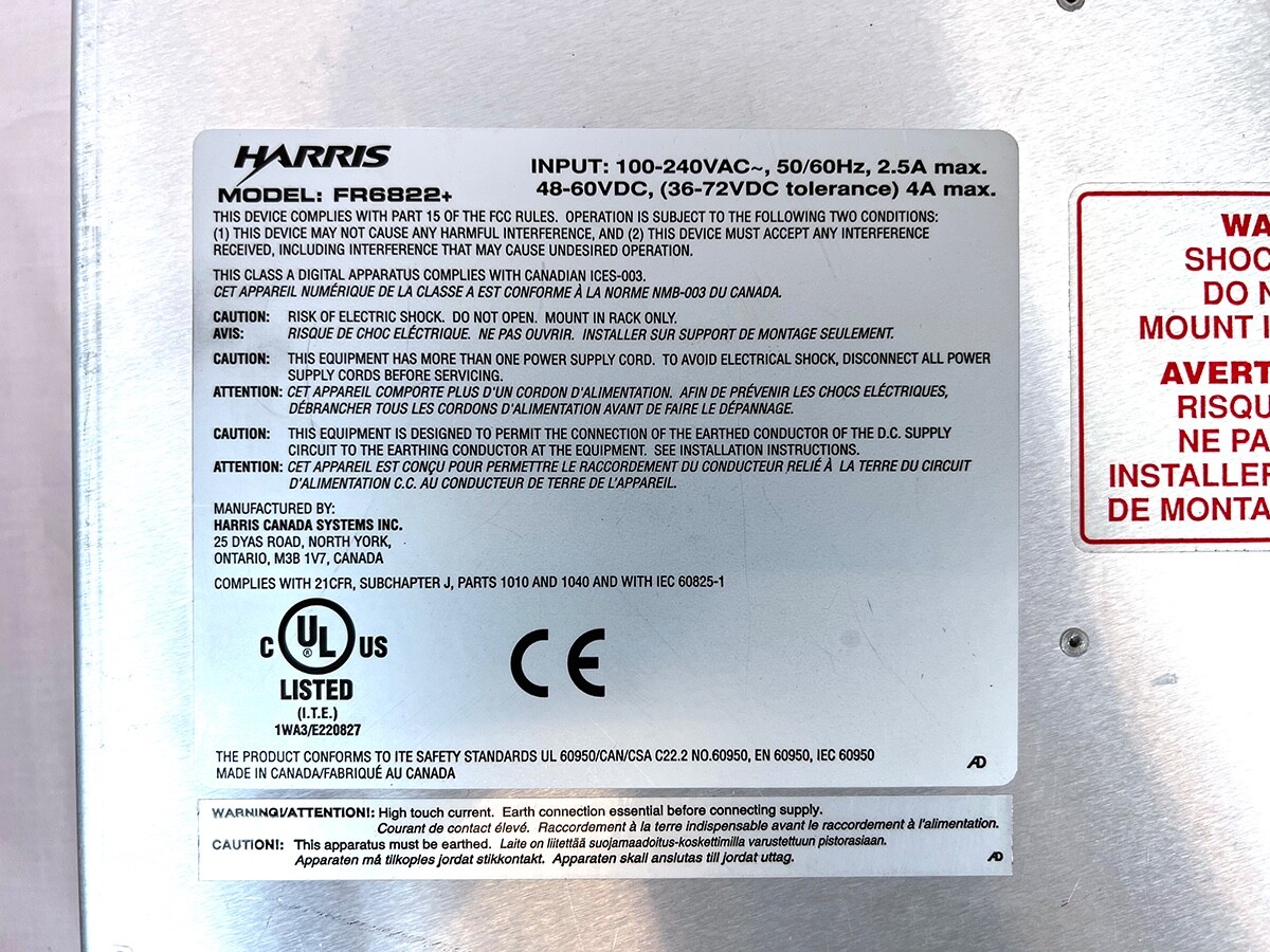 Harris Leitch 6800+ FR6822+ 2RU 20-Slot Modular Frame - No Cards Included — photo 5