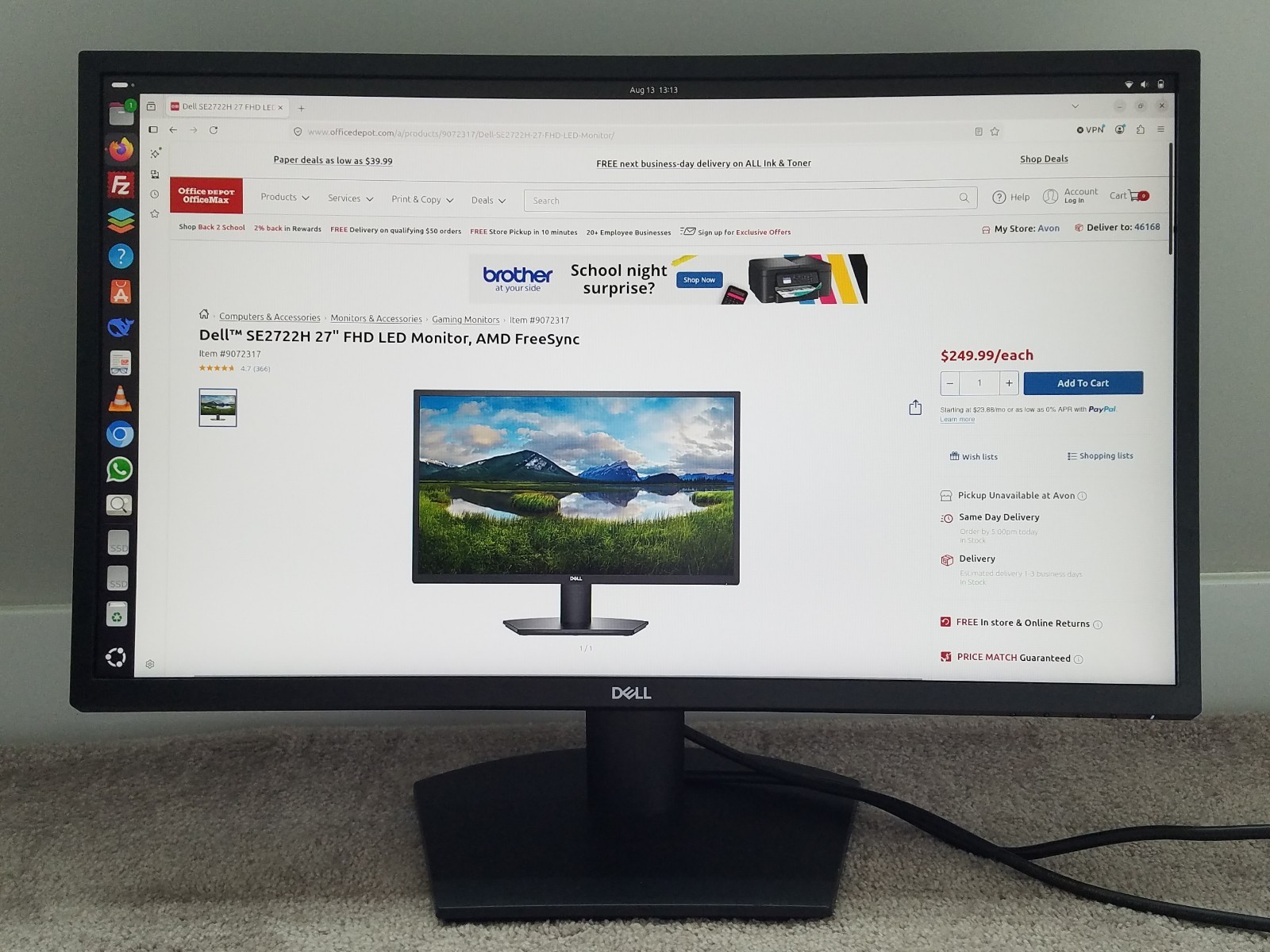 Dell SE2722HX 27" Full HD (1920 X 1080) 75Hz LED Monitor HDMI Gaming *Open Box* — photo 2
