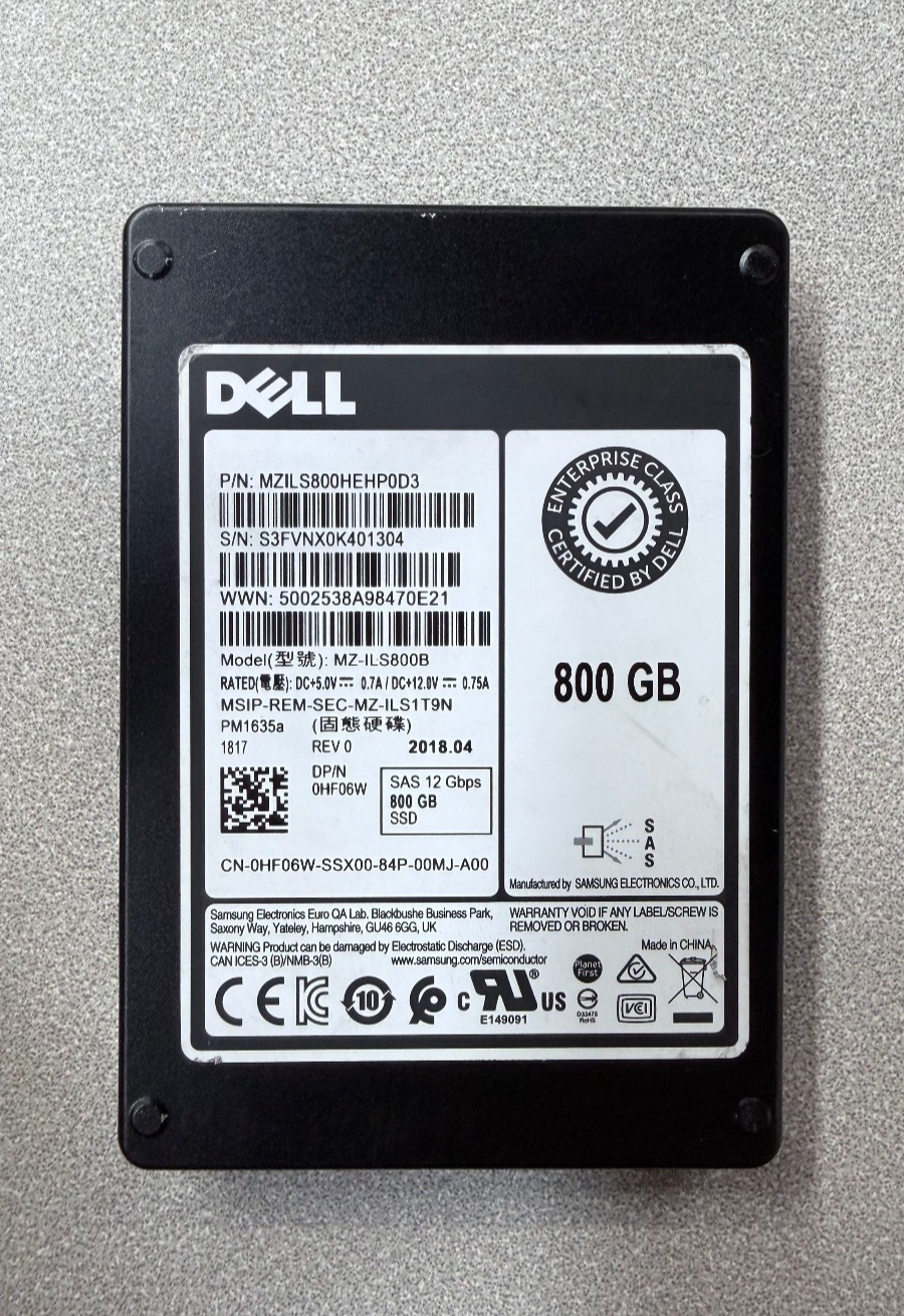 DELL Samsung PM1635a 800GB 2.5" 12G SAS SSD MZ-ILS800B 0HF06W