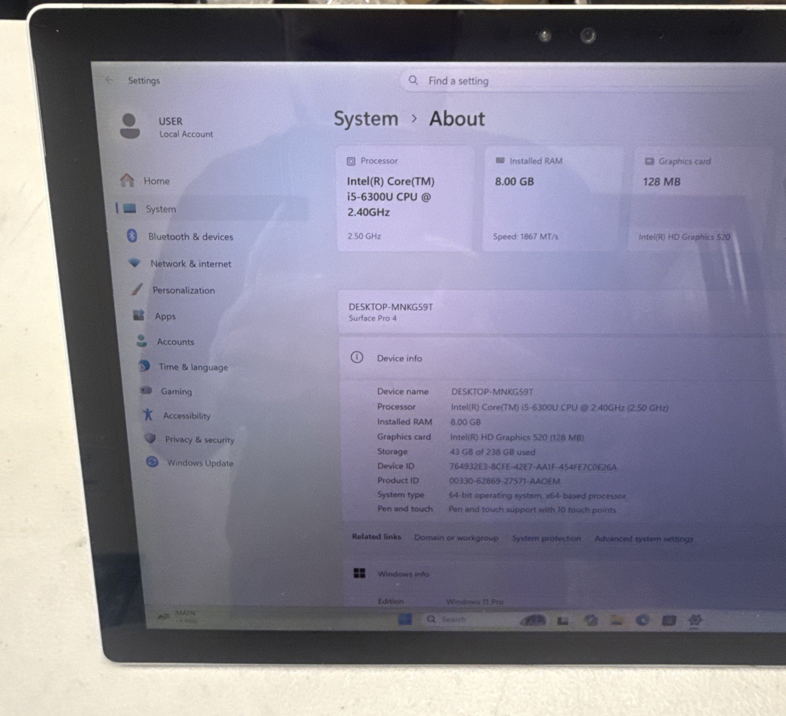 Microsoft Surface Pro 4 1724 Intel i5-6300U 8GB RAM 256GB Windows 11 READ — photo 2