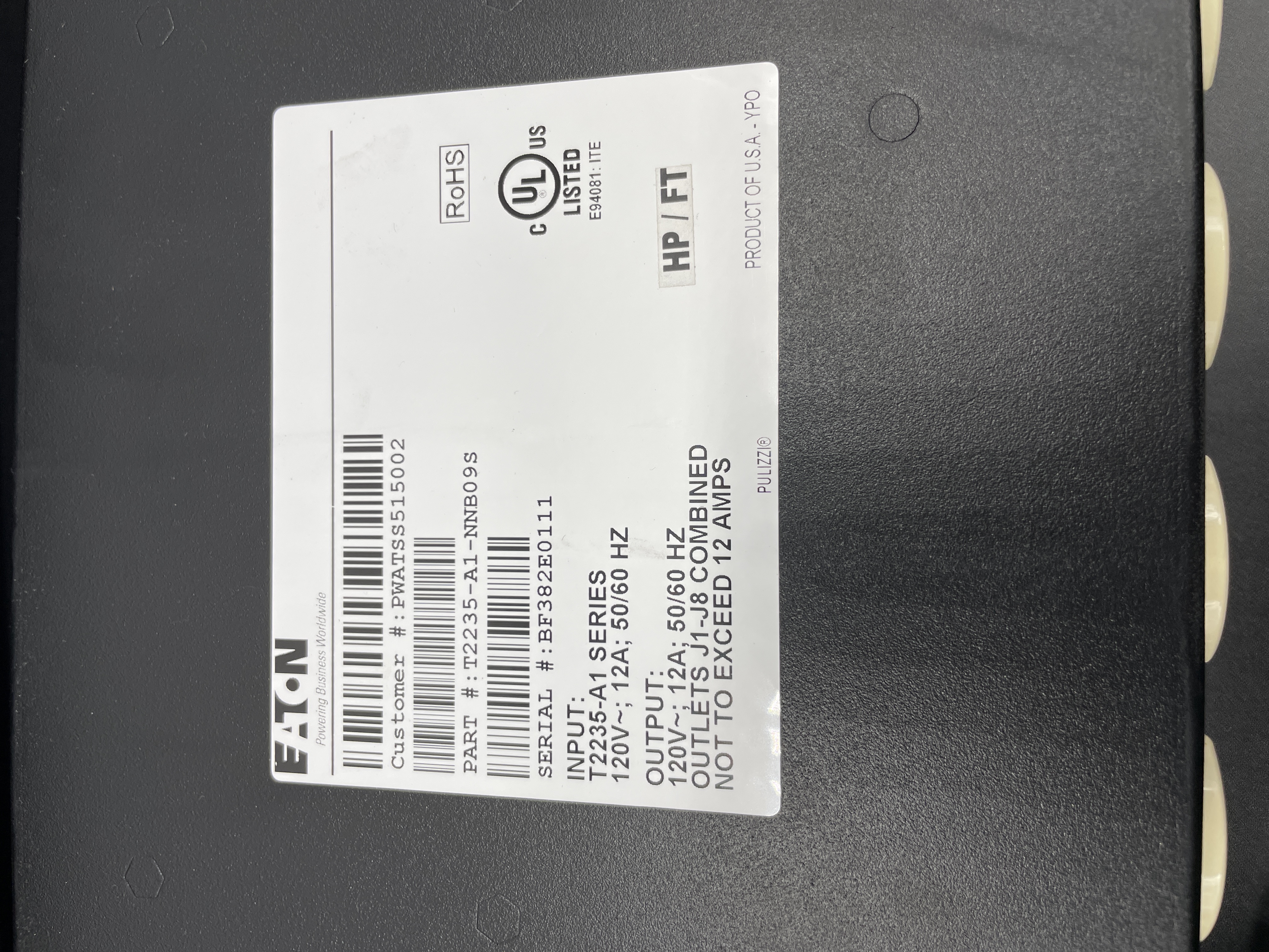 Eaton PDU Automatic Transfer Switch ATD T2235-A2-NNB09S 120V 16A 8 Outlet NIB — photo 2