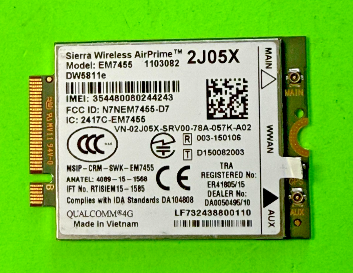 Dell DW5811e Sierra Wireless EM7455 4G LTE M.2 WWAN Card 02J05X 2J05X Tested