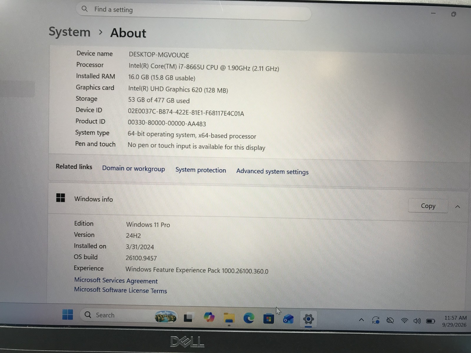 DELL LATITUDE 7400 14" Core i7-8665U 1.90GHZ 16GB RAM 512GB SSD Windows 11 Pro — photo 4