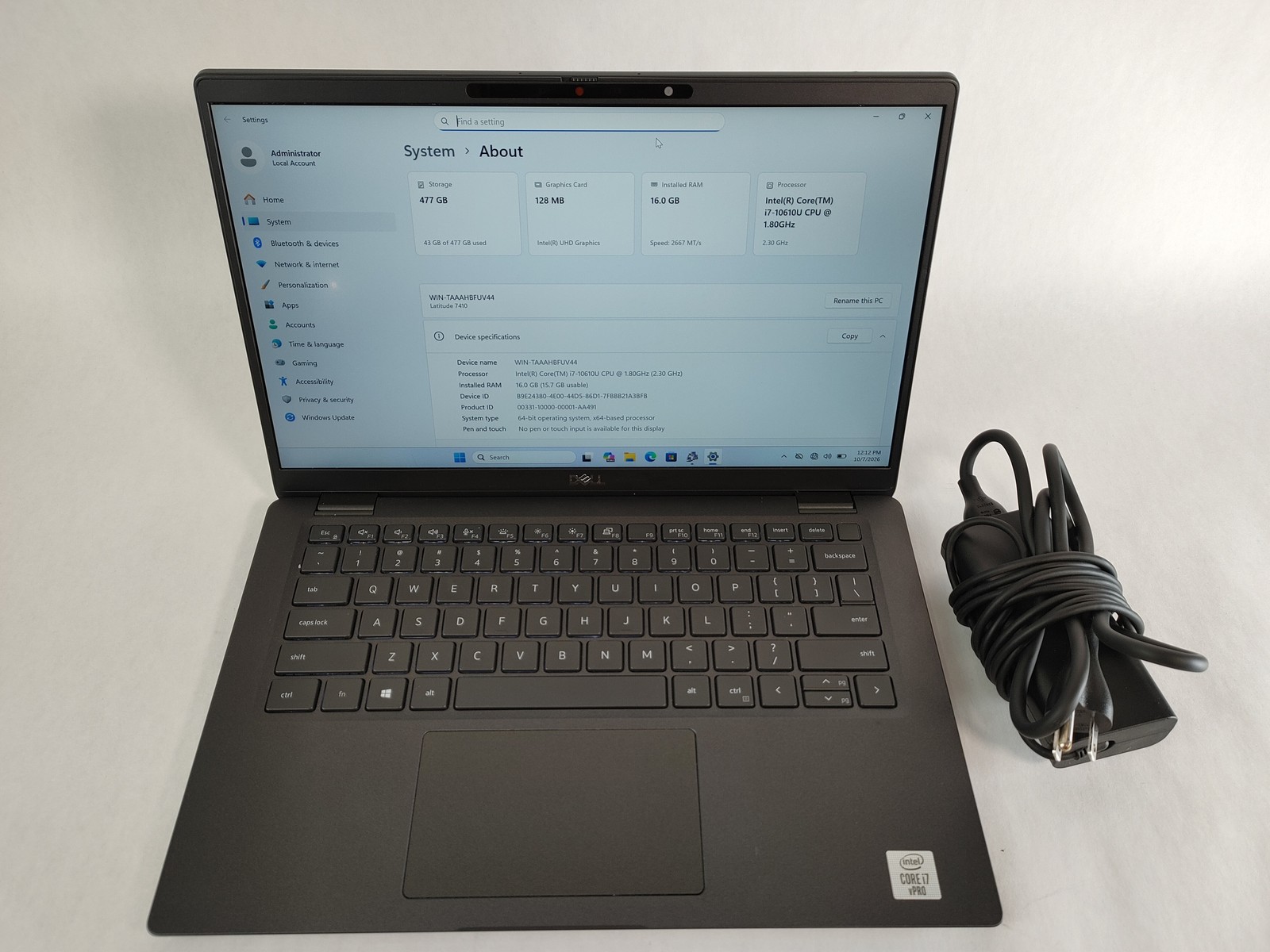 Dell Latitude 7410 Core i7-10610U 1.80 GHz 16 GB DDR4 512 GB NVMe Windows 11 Pro