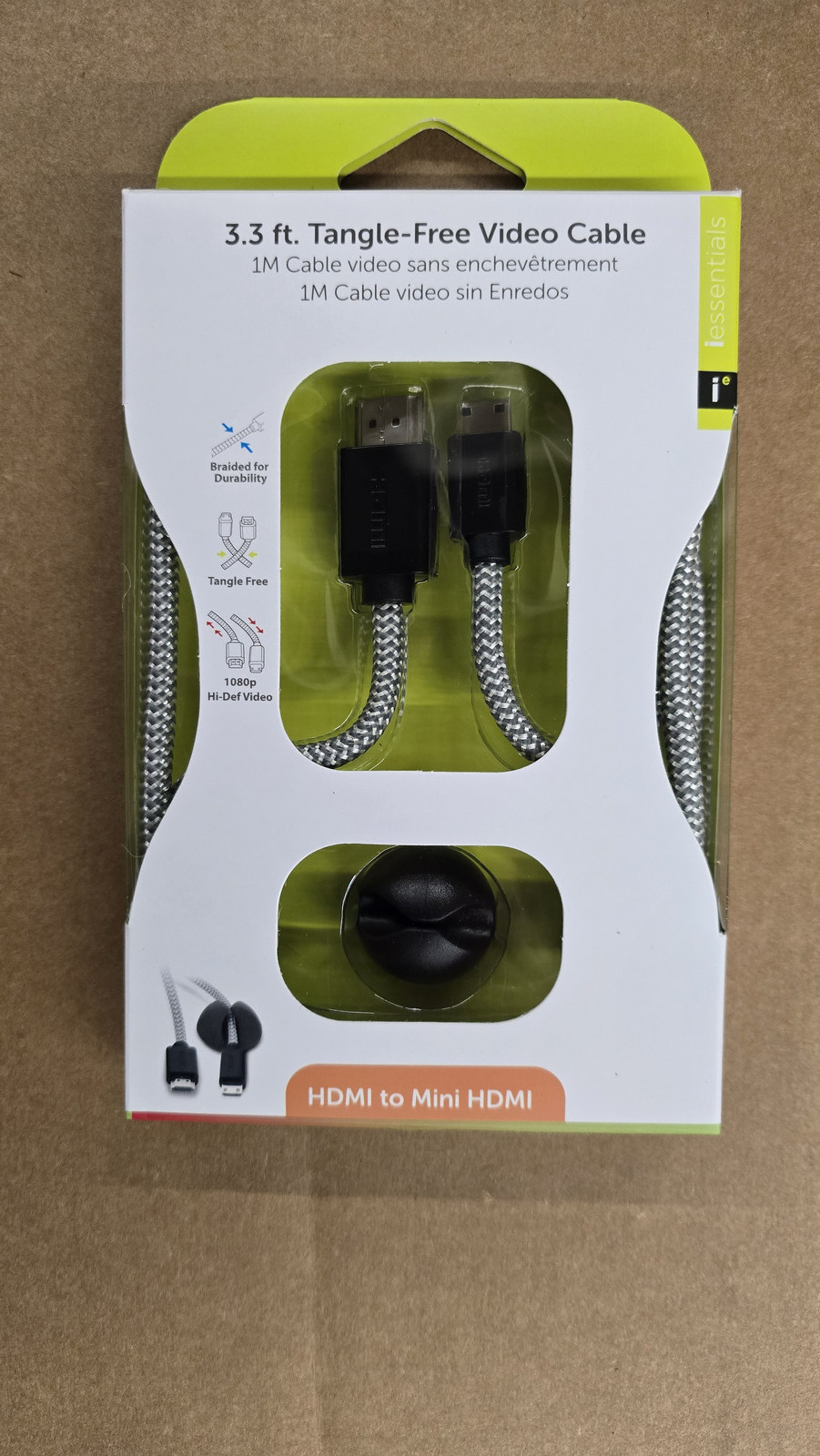 NEW IEssentials 3.3 Ft. Tangle Free HDMI To Mini HDMI Cable With Clip — photo 2