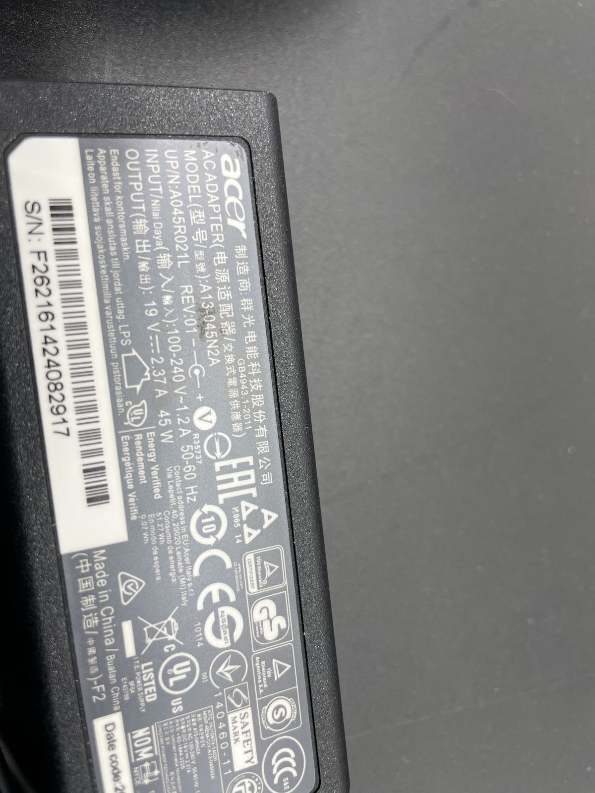Genuine Acer Aspire E5-573-516D E5-575-5493 45W 19V Charger A045R021L 5.5mm — photo 3
