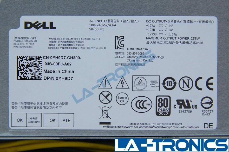New Dell OptiPlex 3020 7020 9020 Precision T1700 Power Supply YH9D7 H255ES-00 — photo 5