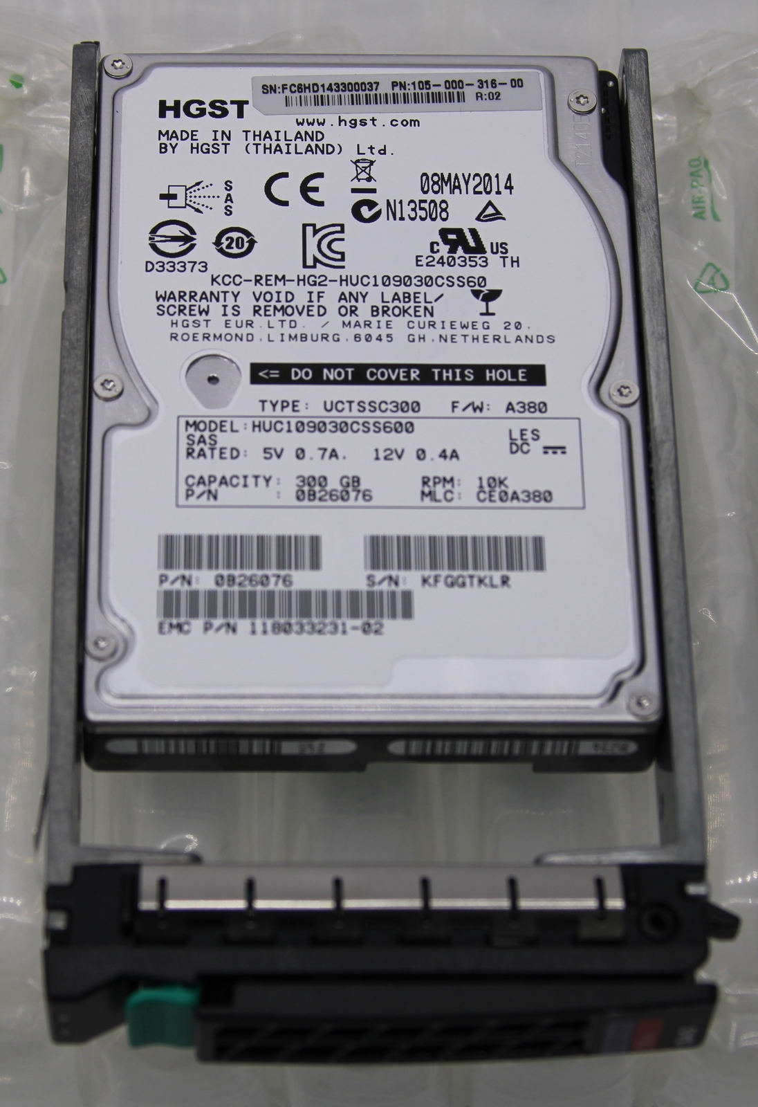 HGST 300GB EMC 10K 2.5" SAS HDD Hard Drive RecoverPoint G5 RPA 105-000-237