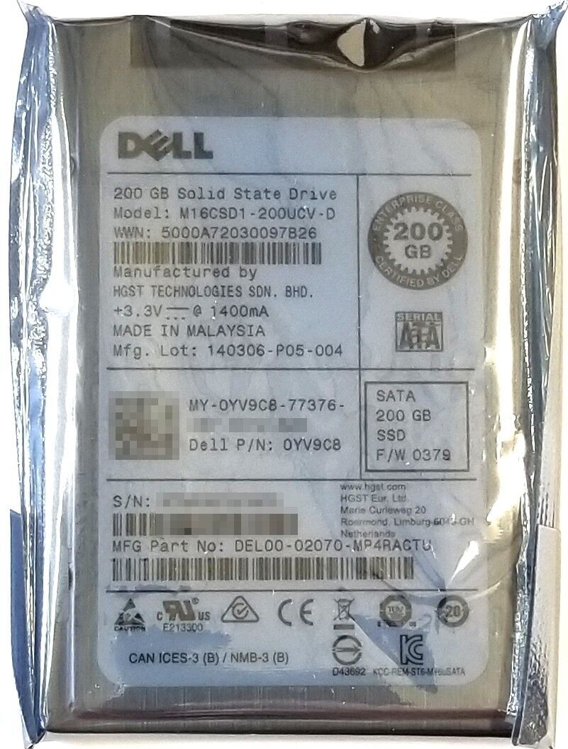 Dell HGST 200GB 1.8" USATA PowerEdge SSD DEL00-02070-MP4RACTU M16CSD1-200UCV-D