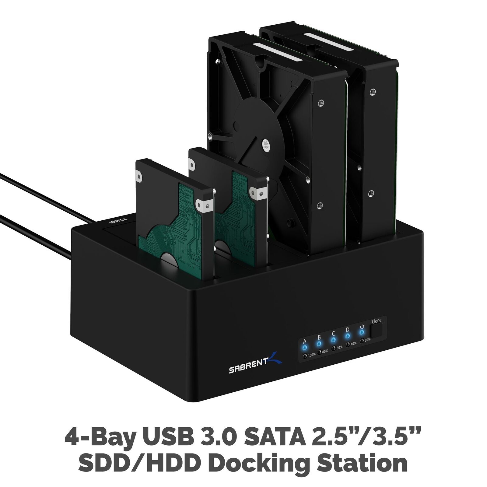 Sabrent 4-Bay USB 3.0 SATA 2.5in/3.5in SSD/HDD Docking Station DS-U3B4 — photo 2