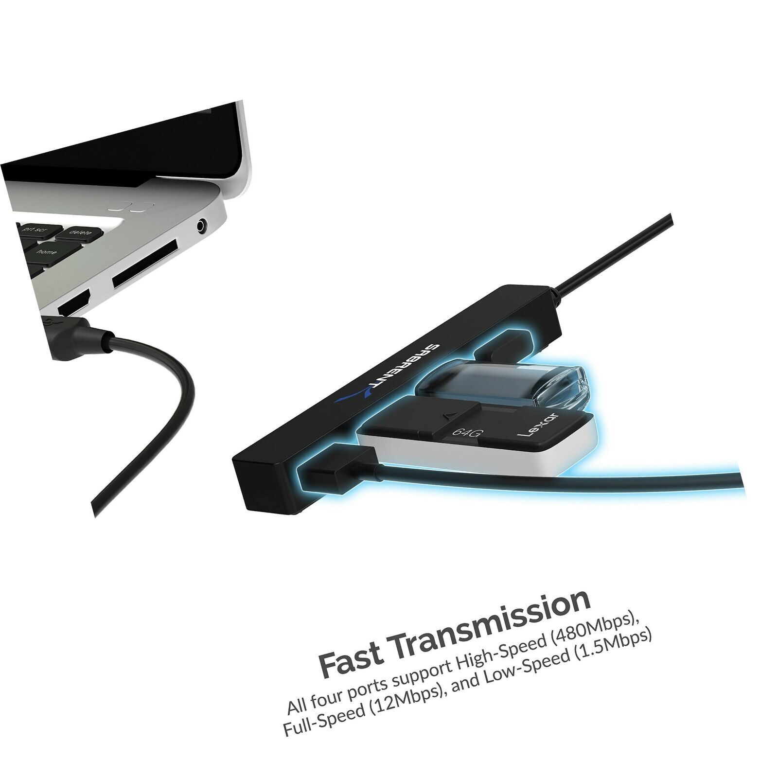 Sabrent 4 Port Portable USB 2.0 Hub 9.5" HB-MCRM — photo 3