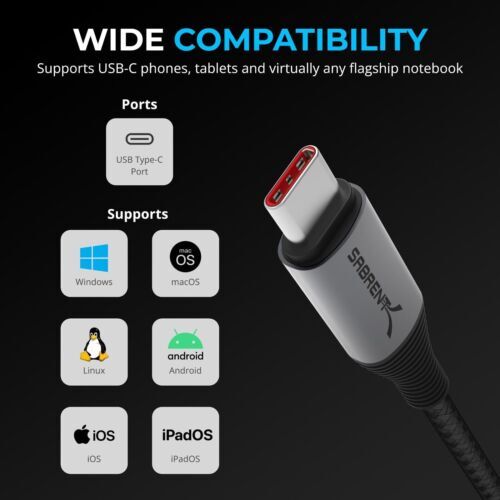 SABRENT USB C To USB C Charging Cable With Smart Display 2M 6.5FT CB-C2C2 — photo 2