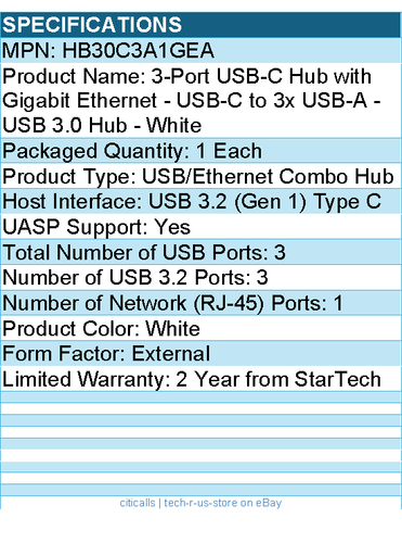 StarTech HB30C3A1GEA 3 Port USB C Hub With Gigabit Ethernet - USB-C To 3x USB-A — photo 5