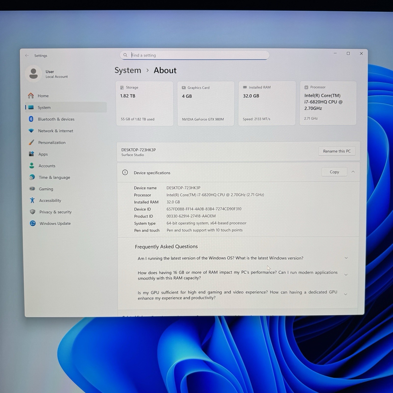 Microsoft Surface Studio 1st Gen 28" i7-6820HQ  32GB GTX 980M 2TB READ AS IS — photo 3