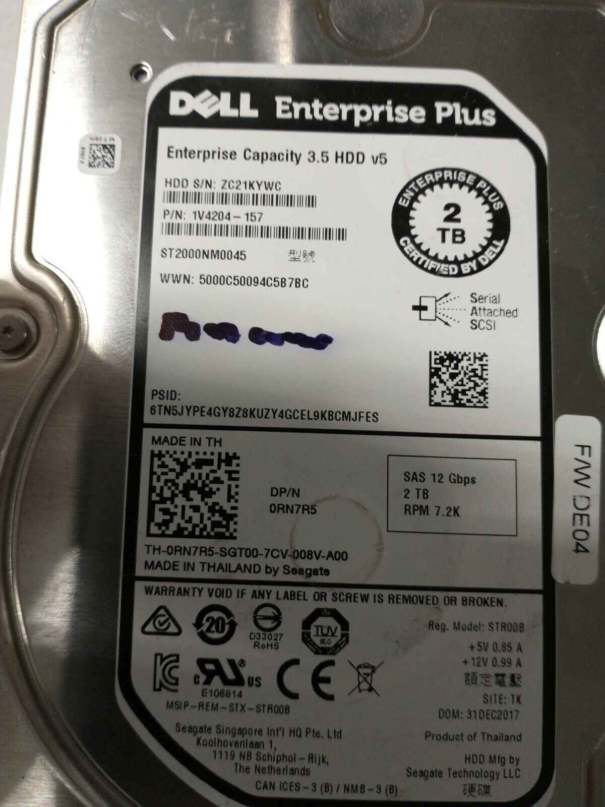 Dell Enterprise Plus 2TB 7.2K SAS 12GBPS 3.5" HDD0RN7R5-CML — photo 2